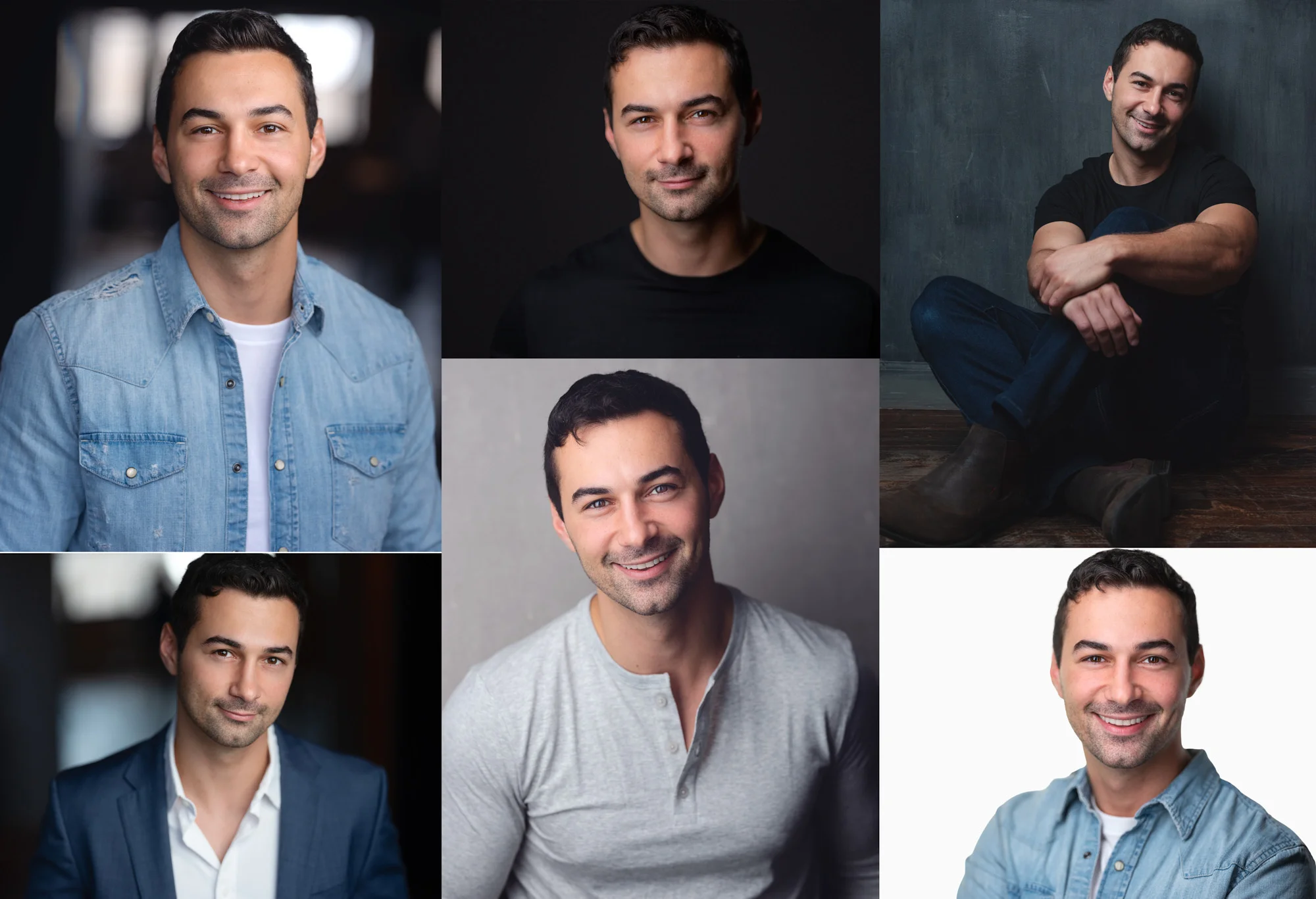 Actor Headshot: Chicago Acting Headshot for Actors Collage of actor headshots showcasing diversity and the ability to adapt to the needs of may rolls From best friend to boy next door to leading man, he has all of the bases covered and looks great doing it.