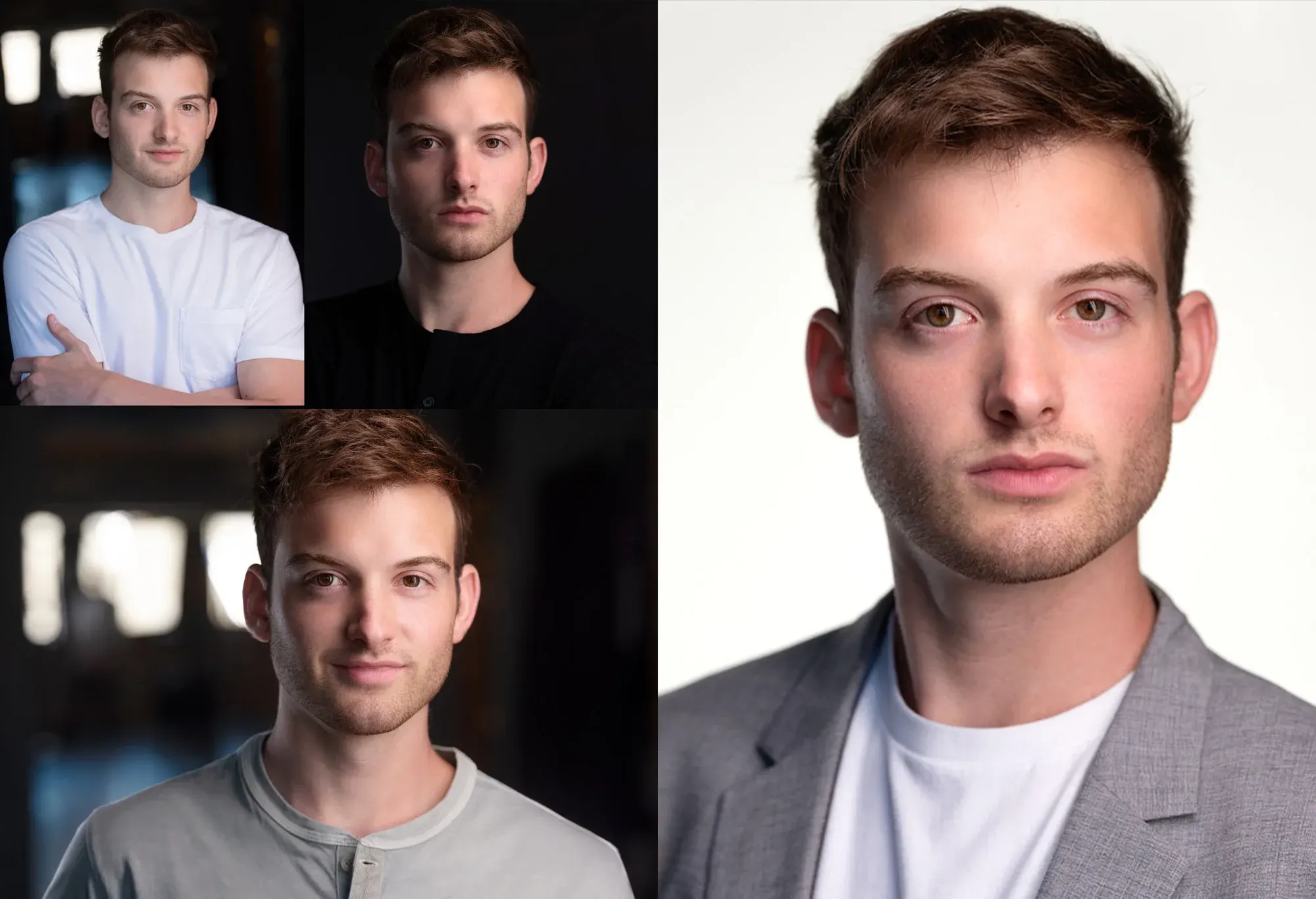 Headshots for teens: Authentic Teenage Actor Headshot in Studio Setting A teenage boy poses confidently in a photography studio, showcasing a professional headshot that captures his vibrant personality and youthful energy.