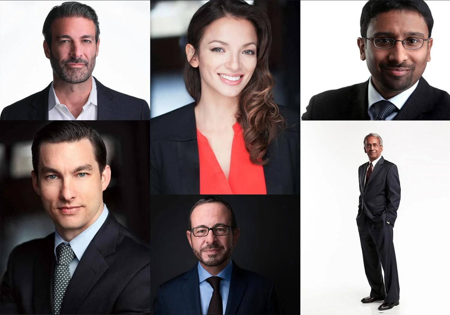 Dynamic Headshots of Business Professionals. Collage of professional business headshots featuring smiling individuals in corporate attire, showcasing the work of a Chicago-based headshot photographer.
