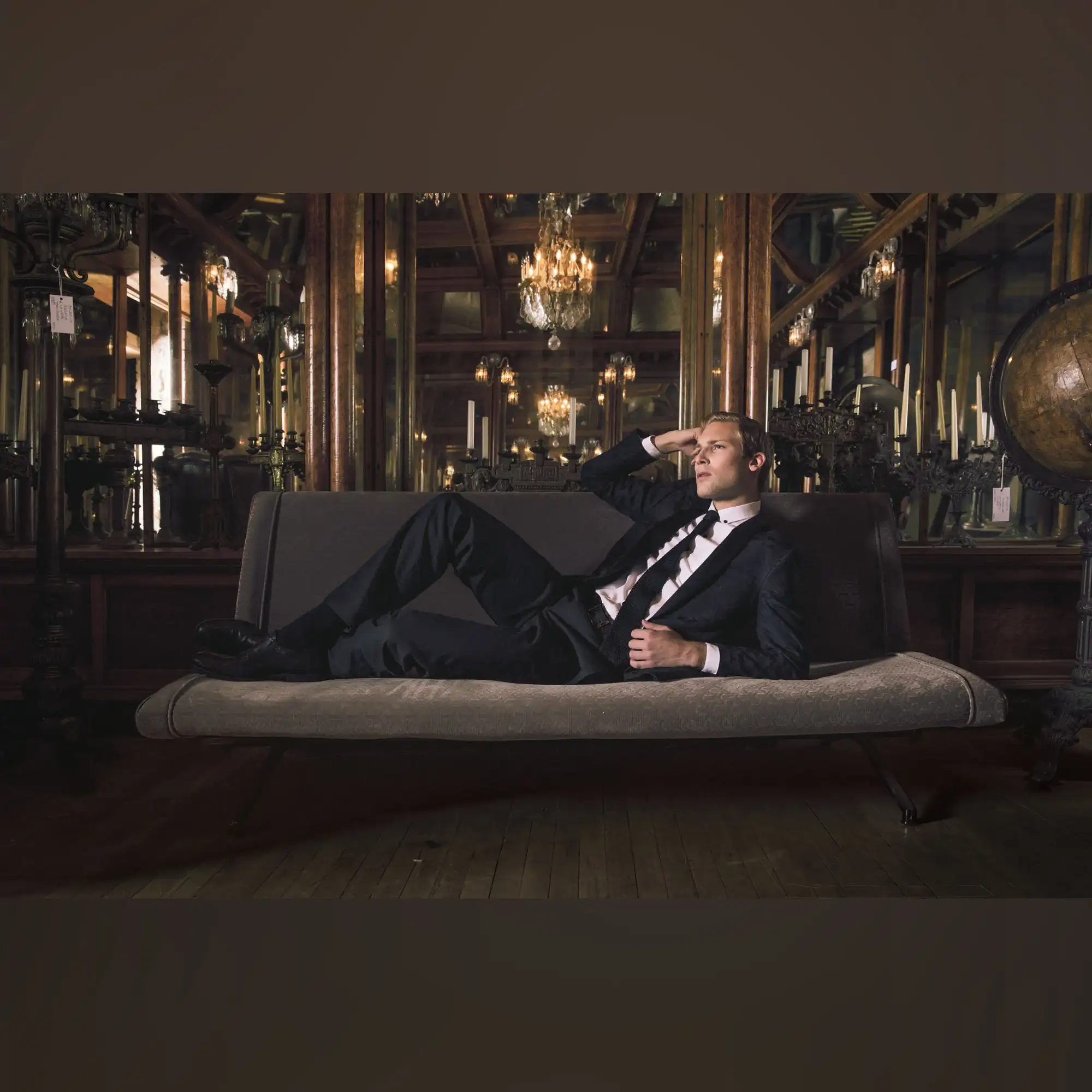 Chicago headshot photographer Michael Schacht gets out of the studio to photograph man in tuxedo Chicago headshot photographer Michael Schacht gets out of the studio to photograph man in tuxedo at Architectural Artifacts in the ravenswood neighborhood of Chicago.