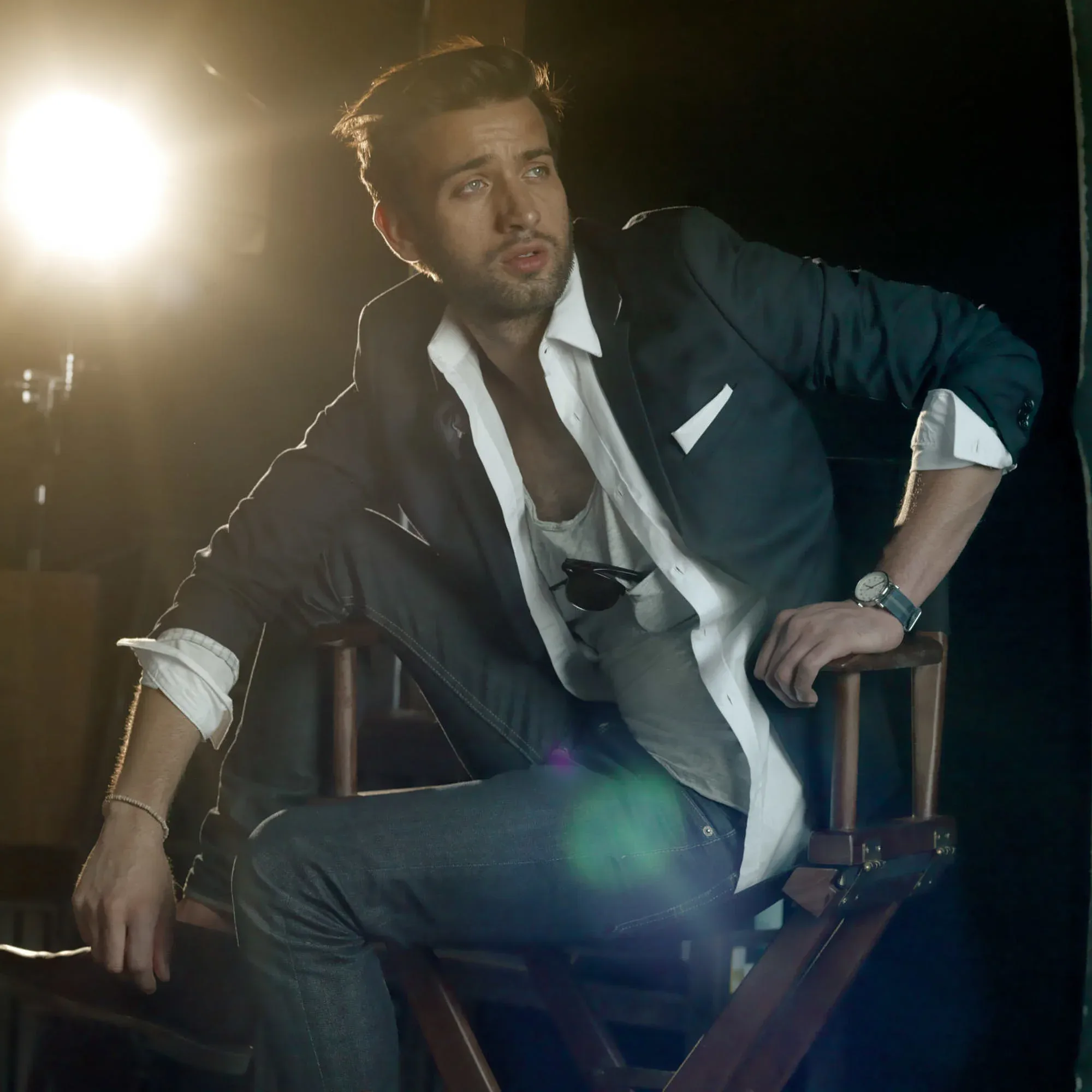 Chicago Headshot photographer Michael Schacht of 312 Elements Headshot Photographer photographs actor in directors chair Chicago Headshot photographer Michael Schacht of 312 Elements Headshot Photographer photographs actor in directors chair.